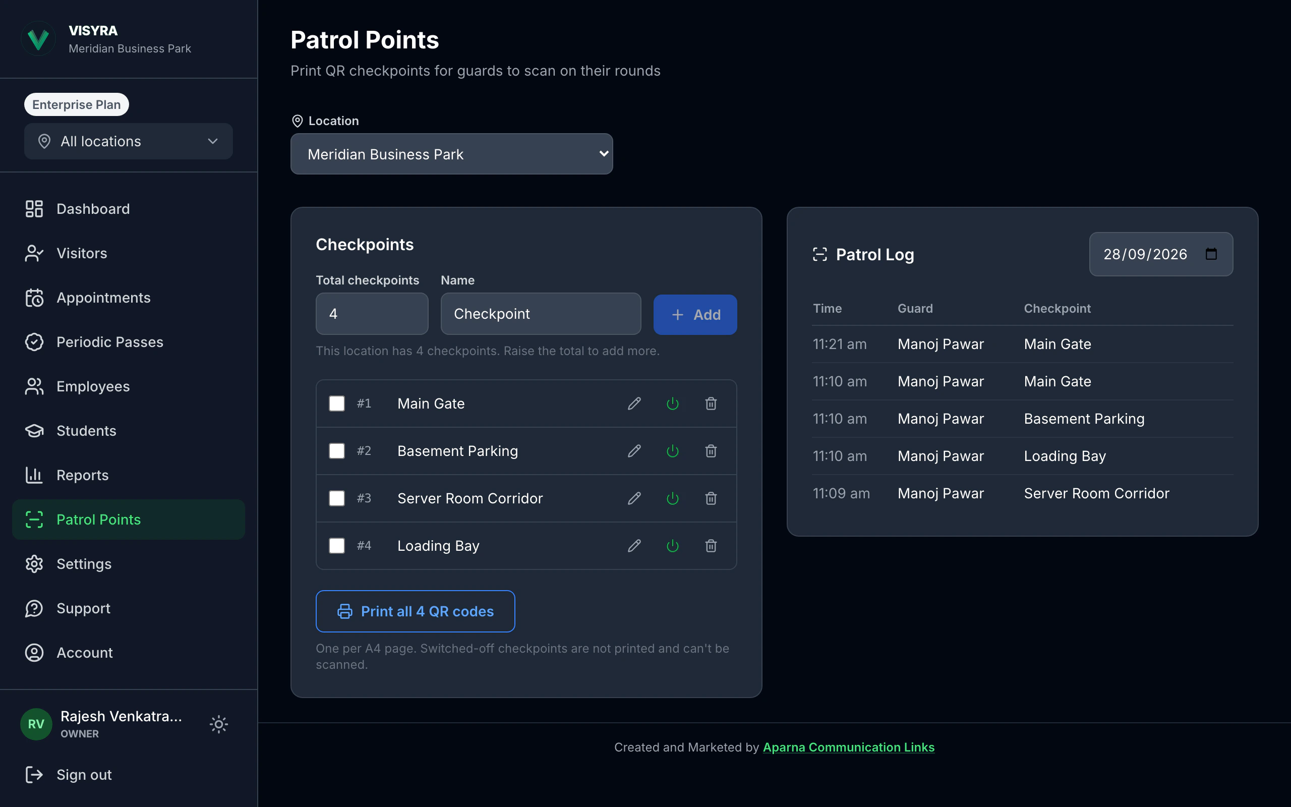 Patrol checkpoints and the patrol log for today